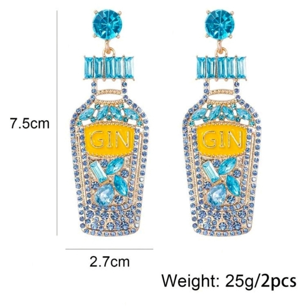 🔹️ 1pair Glamorous GIN Rhinestone Perfume Bottle Drop Earrings For Women ✨️🍍